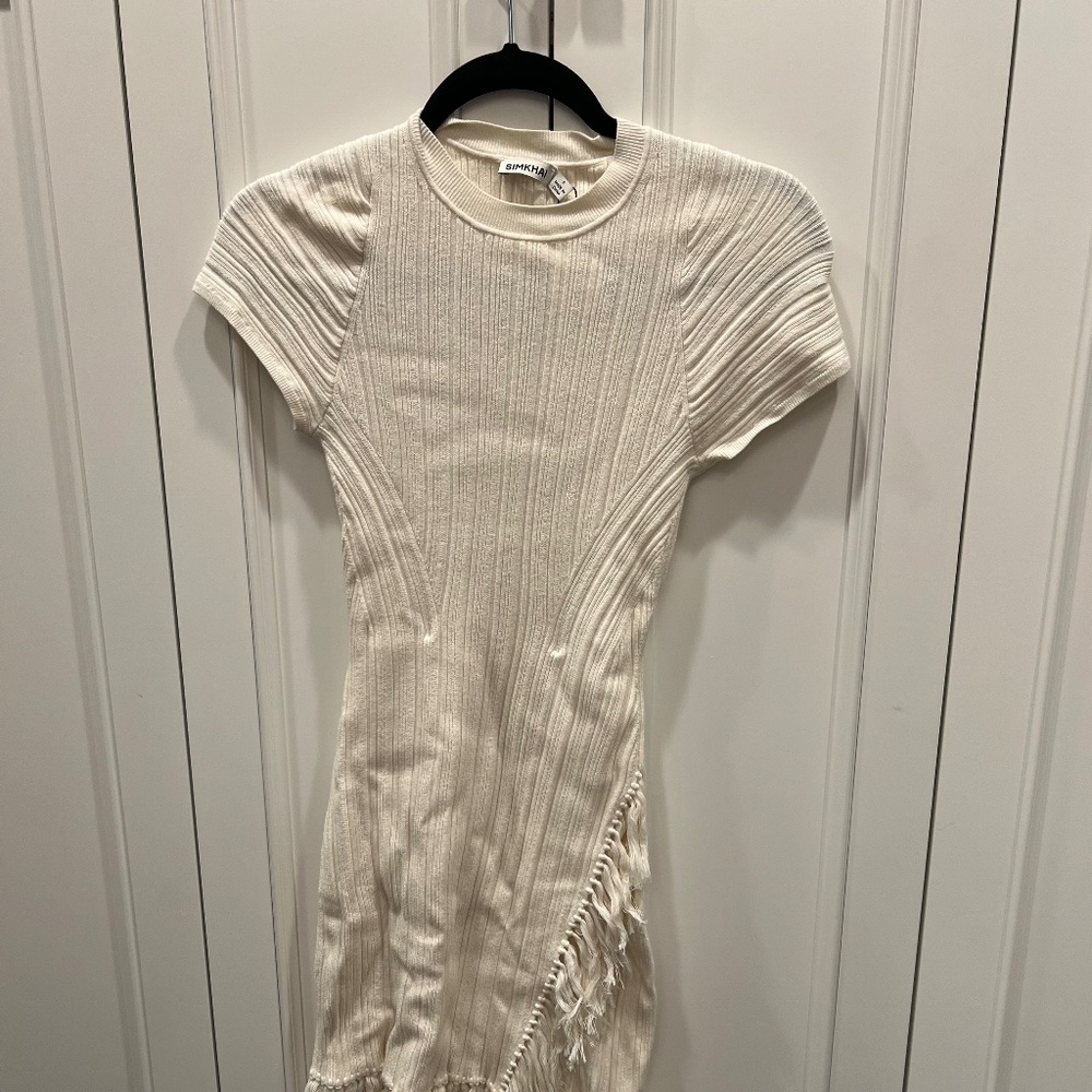 Simkhai ivory dress with fringe, new with tags